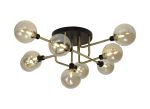 Filocaro 85cm Flush Ceiling, 9 Light G9, Matt Black/Antique Brass/Cognac Glass