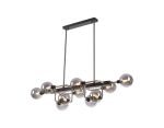 Filocaro Fixed Pendant Ceiling, 10 Light G9, Graphite / Satin Nickel / Smoke Glass