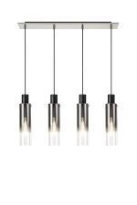 Formonix Linear Pendant, 4 Light Adjustable E27, Black/Smoke Fade Glass