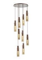 Formonix 65cm Round Pendant, 9 Light Adjustable E27, Mocha / Amber Glass