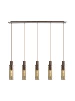 Formonix Linear Pendant, 5 Light Adjustable E27, Mocha / Amber Glass