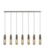 Formonix Linear Pendant, 7 Light Adjustable E27, Mocha / Amber Glass