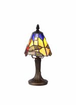 Girolamo Tiffany Table Lamp, 1 x E14, Black/Gold, Blue/Orange/Crystal Shade