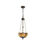 Girolamo 3 Light Uplighter Pendant E27 With 30cm Tiffany Shade, Blue/Orange/Crystal/Aged Antique Brass