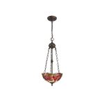 Girolamo 2 Light Uplighter Pendant E27 With 30cm Tiffany Shade, Purple/Pink/Crystal/Aged Antique Brass