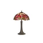 Girolamo 2 Light Octagonal Table Lamp E27 With 40cm Tiffany Shade, Purple/Pink/Crystal/Aged Antique Brass