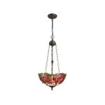 Girolamo 41cm 3 Light Uplighter Pendant E27 With 40cm Tiffany Shade, Purple/Pink/Crystal/Aged Antique Brass
