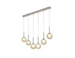 Giuseppe Linear Pendant 2m, 6 x G9, Polished Chrome/Cognac/Frosted Type G Shade