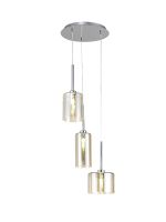 Giuseppe 35cm Round Pendant 2m, 3 x G9, Polished Chrome/Cognac Type A,B,C Shade