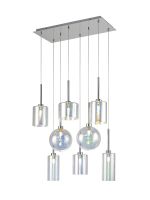 Giuseppe Rectangle Multiple Pendant 2m, 8 x G9, Polished Chrome/Iridescent/Frosted Type A,B,C Shade