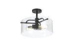 Rio 35cm Semi Flush Ceiling, 2 Light E27, Sand Black / Clear Glass