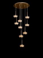 Hiphonic 50cm 9 Light G9 2.5m Round Multiple Pendant/Crystal Shade, French Gold