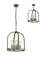 Sora 42.5cm Pendant/Semi Flush Round 4 Light E27, Brown Oxide / Antique Bronze / Wood