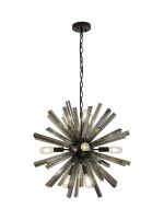 Menoonda 60cm 10 Light E14, Round Pendant Matt Black / Smoke Glass