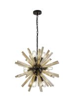 Menoonda 60cm 10 Light E14, Round Pendant Matt Black / Champagne Gold Glass