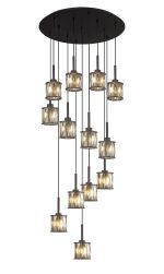 Fonte 56cm 13 Light G9 2.5m Round Multiple Pendant Satin Black / Smoke Crystal Shade