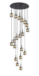 Fonte 76.8cm 19 Light G9 3.5m Round Multiple Pendant Satin Black / Smoke Crystal Shade, Item Weight: 25.1kg