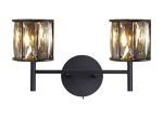 Fonte 2 Light G9 Switched Wall Lamp Satin Black / Smoke Crystal Shade