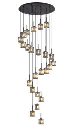 Fonte 87.8cm 24 Light G9 5m Round Multiple Pendant Satin Black / Smoke Crystal Shade, Item Weight: 32.4kg