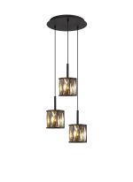 Fonte 30cm 3 Light G9 2m Round Pendant Satin Black / Smoke Crystal Shade