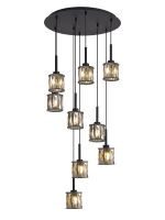 Fonte 50cm 9 Light G9 2.5m Round Multiple Pendant Satin Black / Smoke Crystal Shade