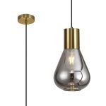 Odeyscene 23cm Narrow Pendant, 1 x E27, Aged Brass/Smoke Plated Glass