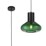 Odeyscene 31cm Wide Pendant, 1 x E27, Satin Black/Bottle Green Glass