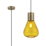 Odeyscene 23cm Narrow Pendant, 1 x E27, Antique Brass/Yellow Glass