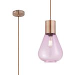 Odeyscene 23cm Narrow Pendant, 1 x E27, Antique Copper/Lilac Glass