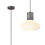 Odeyscene 31cm Wide Pendant, 1 x E27, Pewter/Opal Glass