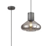 Odeyscene 31cm Wide Pendant, 1 x E27, Pewter/Smoke Plated Glass