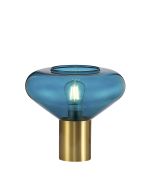 Odeyscene Wide Table Lamp, 1 x E27, Aged Brass/Teal Blue Glass
