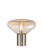 Odeyscene Wide Table Lamp, 1 x E27, Satin Nickel/Amber Glass