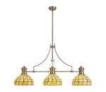 Pacemenu 3 Light Linear Pendant E27 With 30cm Tiffany Shade, Antique Brass, Beige, Clear Crystal
