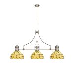 Pacemenu 3 Light Linear Pendant E27 With 30cm Tiffany Shade, Polished Nickel, Beige, Clear Crystal