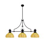 Pacemenu 3 Light Linear Pendant E27 With 30cm Tiffany Shade, Matt Black, Beige, Clear Crystal