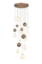 Parmingiano 60cm Pendant, 16 x G9, Antique Copper/Opal & Copper Glass