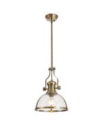 Peninaro Multi Height Pendant, 1 x E27, Antique Brass With Round 30cm Antique Brass / Clear Glass Shade