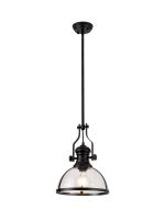 Peninaro Multi Height Pendant, 1 x E27, Matt Black With Round 30cm Matt Black / Clear Glass Shade