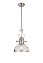 Peninaro Multi Height Pendant, 1 x E27, Polished Nickel With Round 30cm Polished Nickel / Clear Glass Shade