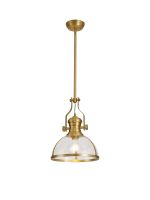 Peninaro Multi Height Pendant, 1 x E27, Satin Gold With Round 30cm Satin Gold / Clear Glass Shade