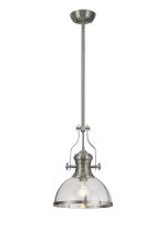 Peninaro Multi Height Pendant, 1 x E27, Satin Nickel With Round 30cm Satin Nickel / Clear Glass Shade