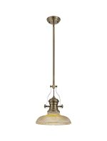 Peninaro 1 Light Multi Height Pendant E27 With 30cm Round Glass Shade, Antique Brass/Amber