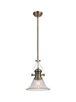 Peninaro 1 Light Multi Height Pendant E27 With 30cm Bell Glass Shade, Antique Brass/Clear