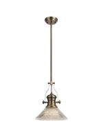 Peninaro 1 Light Multi Height Pendant E27 With 30cm Cone Glass Shade, Antique Brass/Clear
