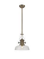 Peninaro 1 Light Multi Height Pendant E27 With 30cm Flat Round Glass Shade, Antique Brass/Clear