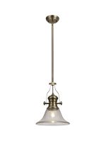 Peninaro 1 Light Multi Height Pendant E27 With 30cm Smooth Bell Glass Shade, Antique Brass/Clear