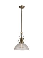 Peninaro 1 Light Multi Height Pendant E27 With 33.5cm Prismatic Glass Shade, Antique Brass/Clear