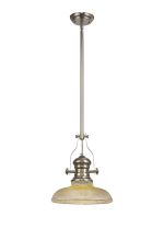 Peninaro 1 Light Multi Height Pendant E27 With 30cm Round Glass Shade, Polished Nickel/Amber