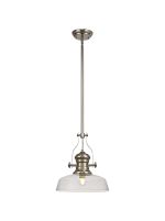 Peninaro 1 Light Multi Height Pendant E27 With 30cm Flat Round Glass Shade, Polished Nickel/Clear